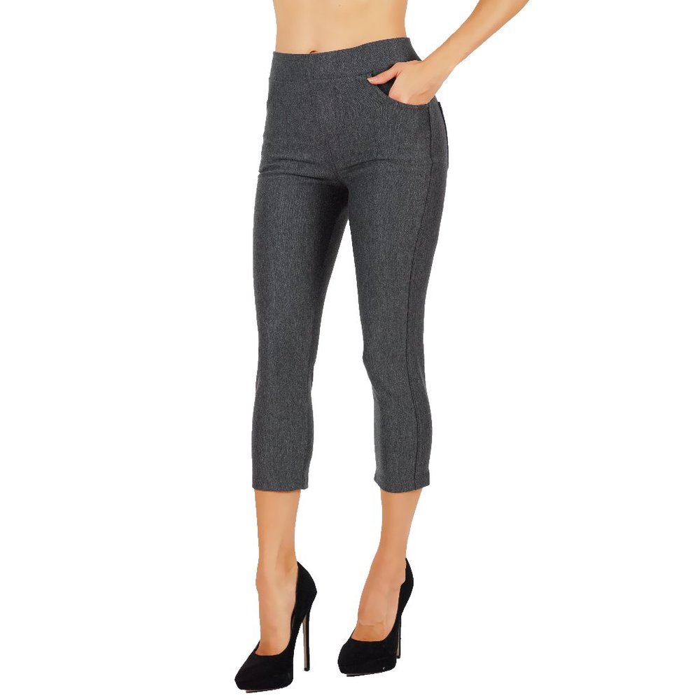 3pcs Set Pull-Up Capri Pants Mid Rise Ponte Knit Casual Office School Unifor